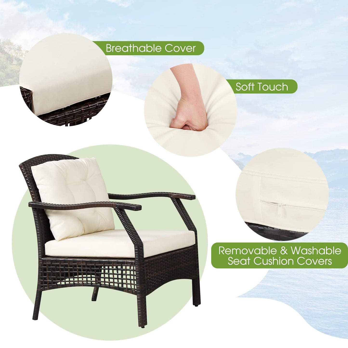 Tangkula 7 Pieces Patio Furniture Set, Outdoor Rattan Conversation Set with Waterproof Cover