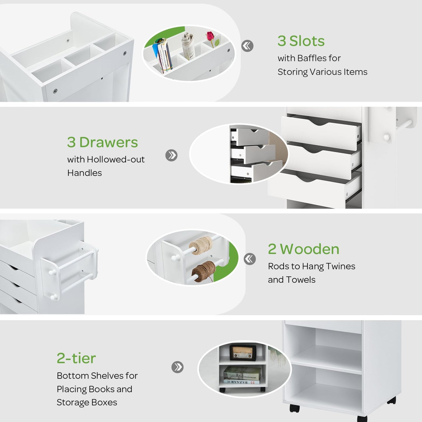 Tangkula Rolling Storage Drawer Cart With 3 Drawers