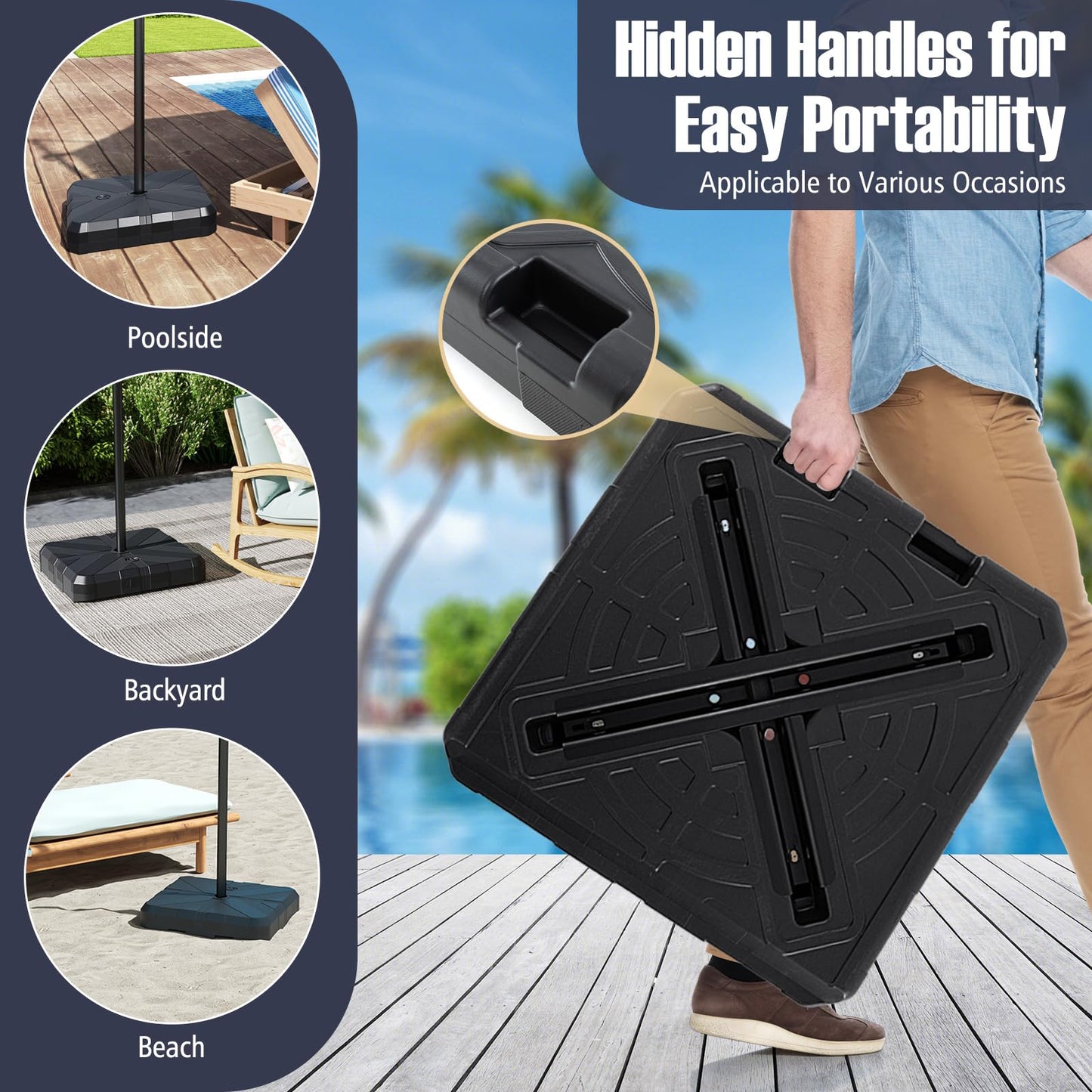Tangkula Cantilever Umbrella Base Heavy Duty Fillable Weighted Offset Umbrella Stand