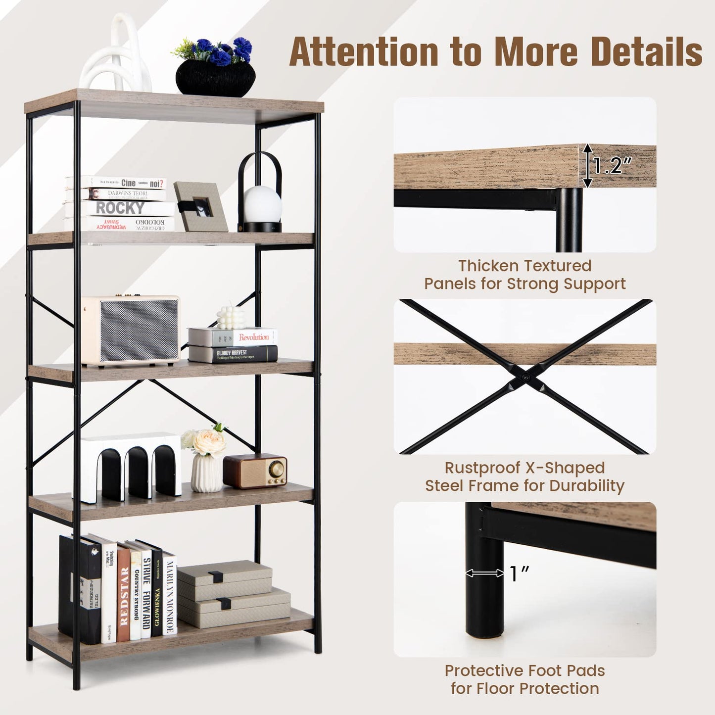 Tangkula 5 Tier Bookcase for Living Room