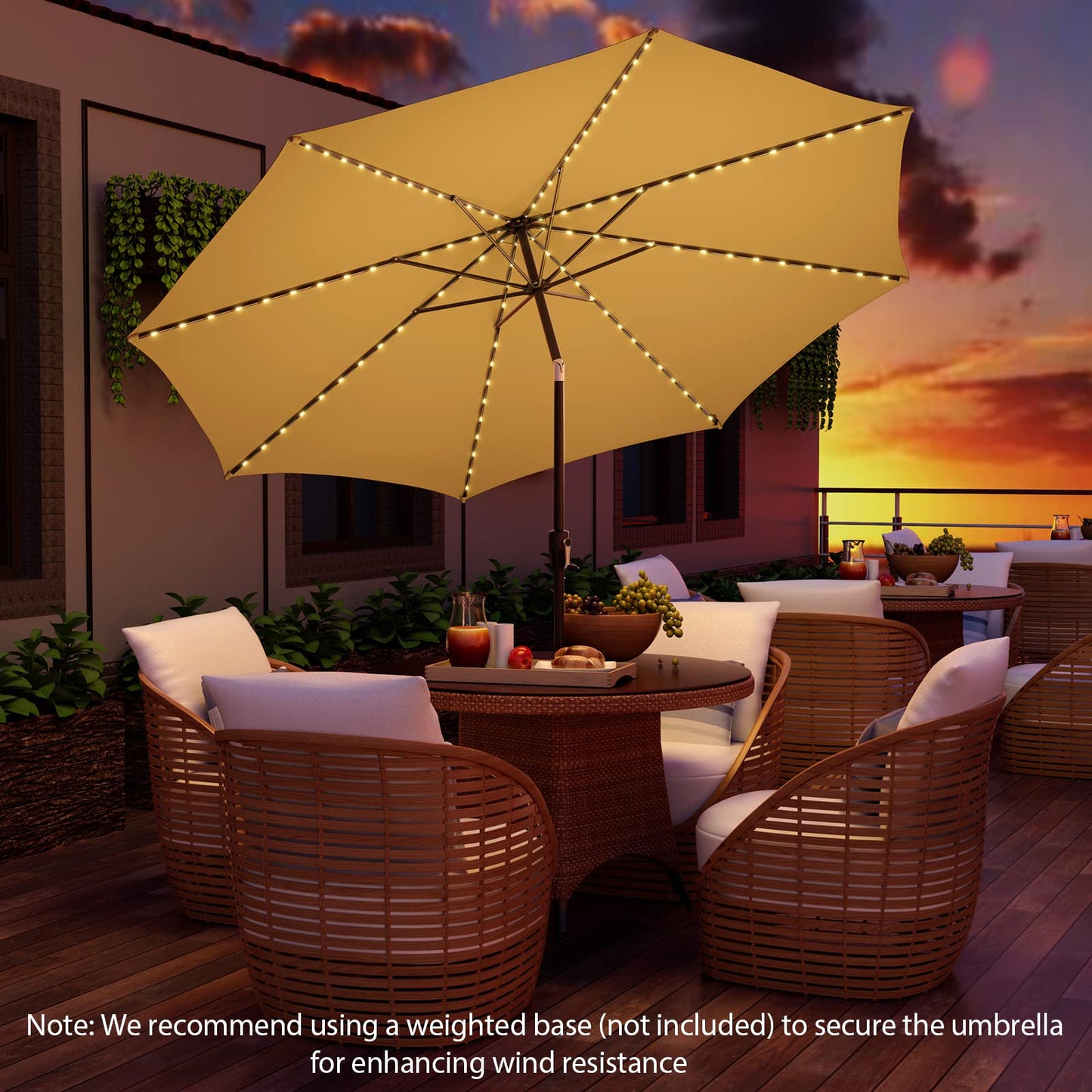 TANGKULA 10FT Solar Umbrella, Patio Umbrella with 112 LED Lights
