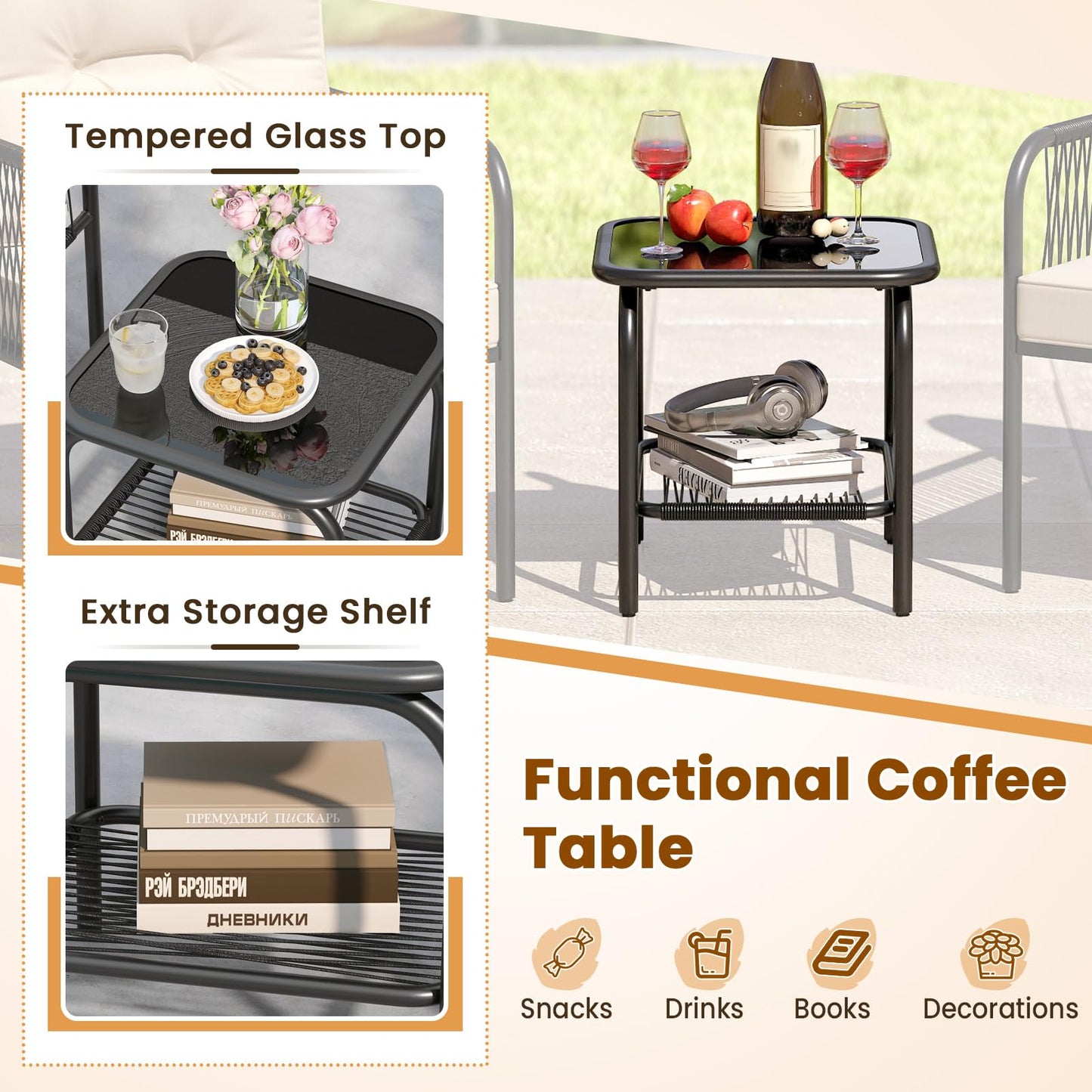 Tangkula 3 Pieces Patio Bistro Set