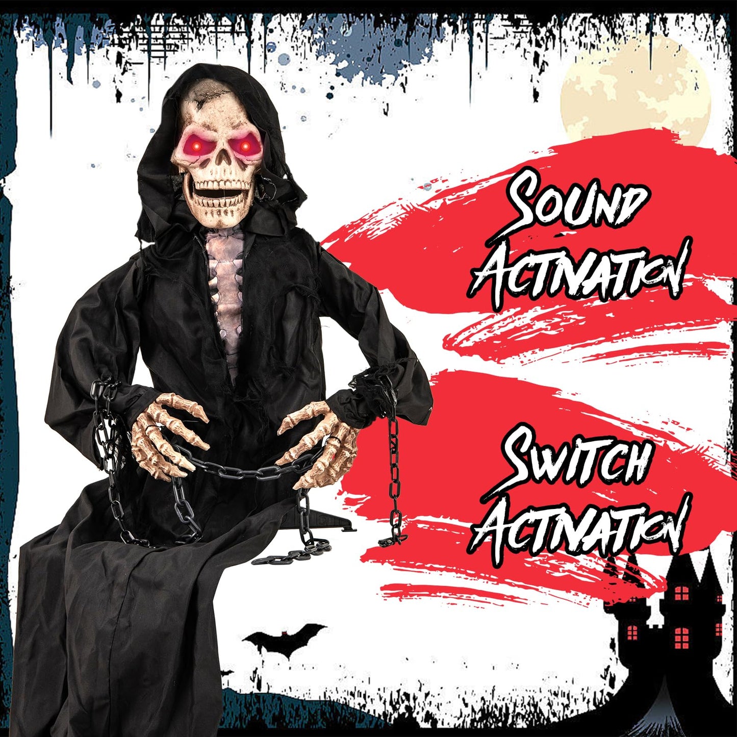 Tangkula 5 FT Halloween Animated Sitting Reaper with Moving Upper Body
