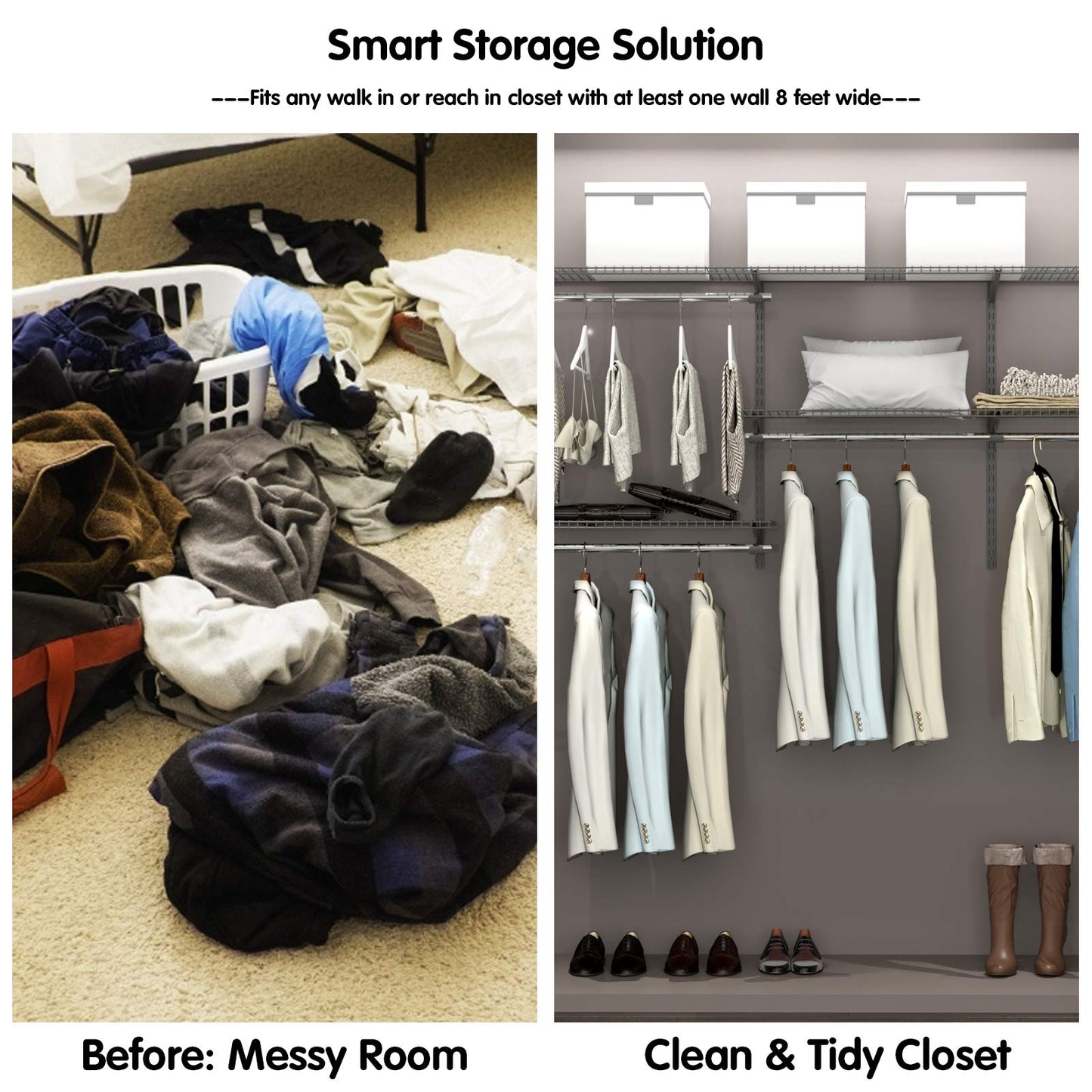 3 to 5 FT Custom Closet Organizer System Kit, Wall-Mounted Storage Organizer with Wire Shelving and Hanging Rods