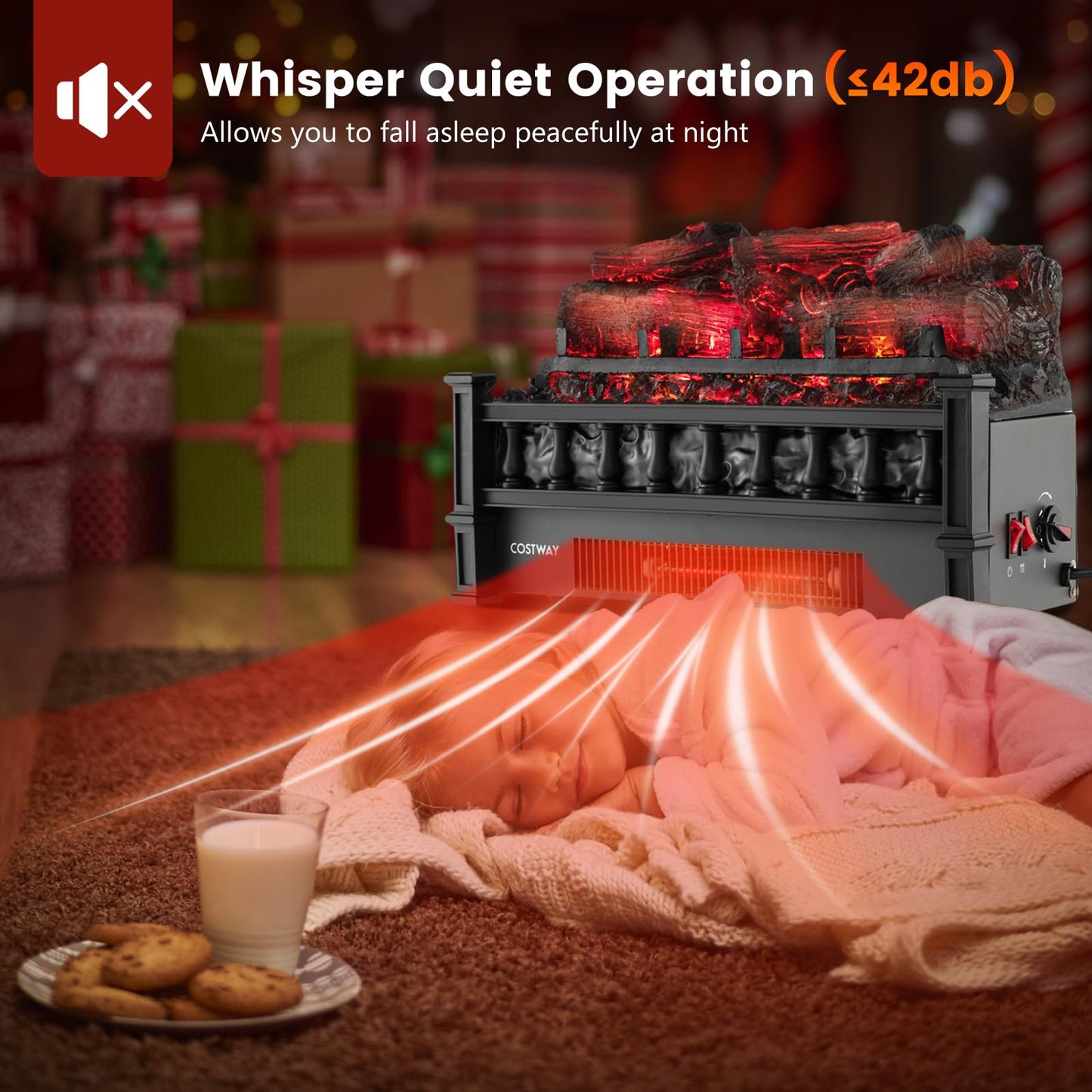 Tangkula 20" Electric Fireplace Log Set Heater with Adjustable Temp