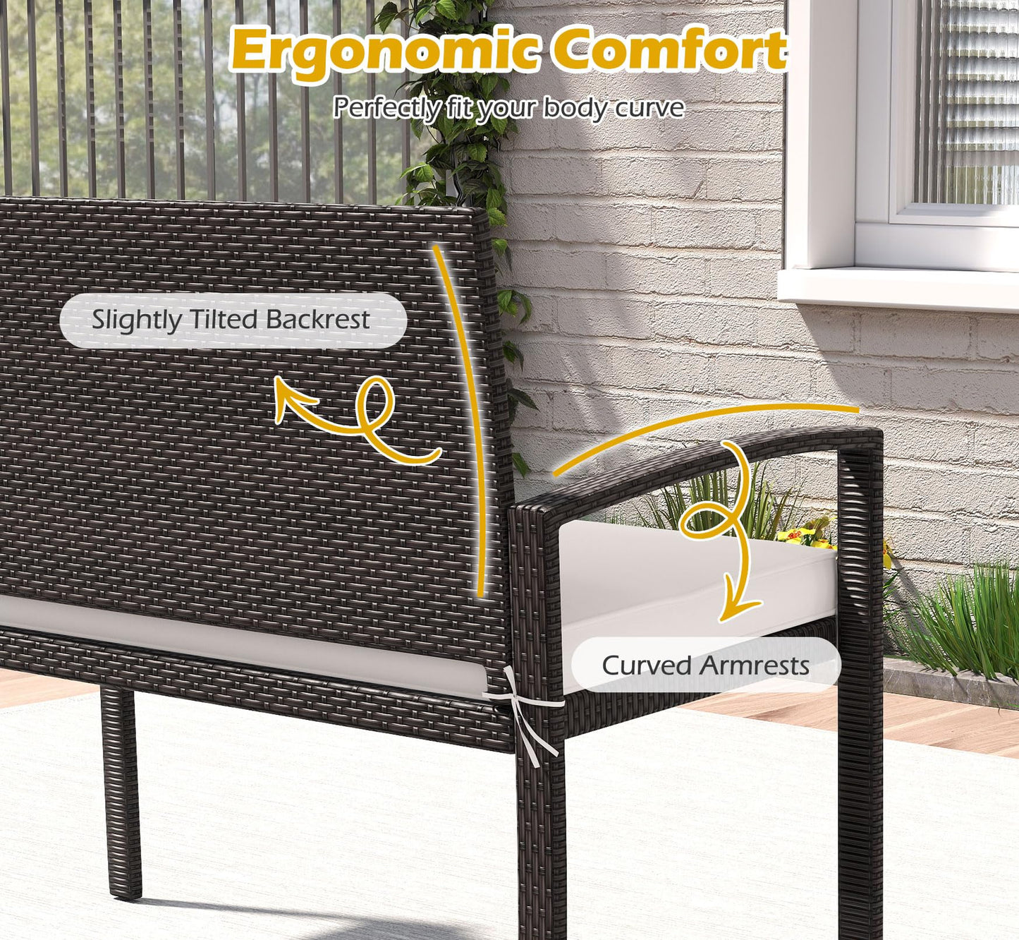 Tangkula Outdoor Rattan Bench 2-Person Patio Loveseat