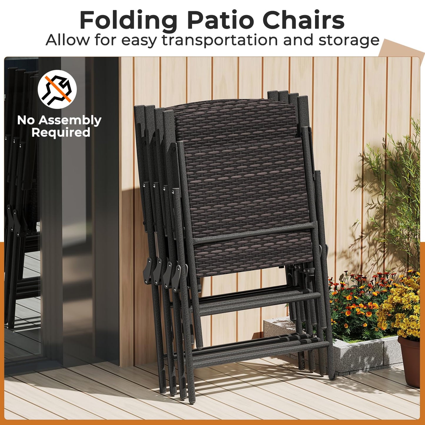 Tangkula Outdoor Folding Chairs Set Patio PE Wicker Dining Chairs