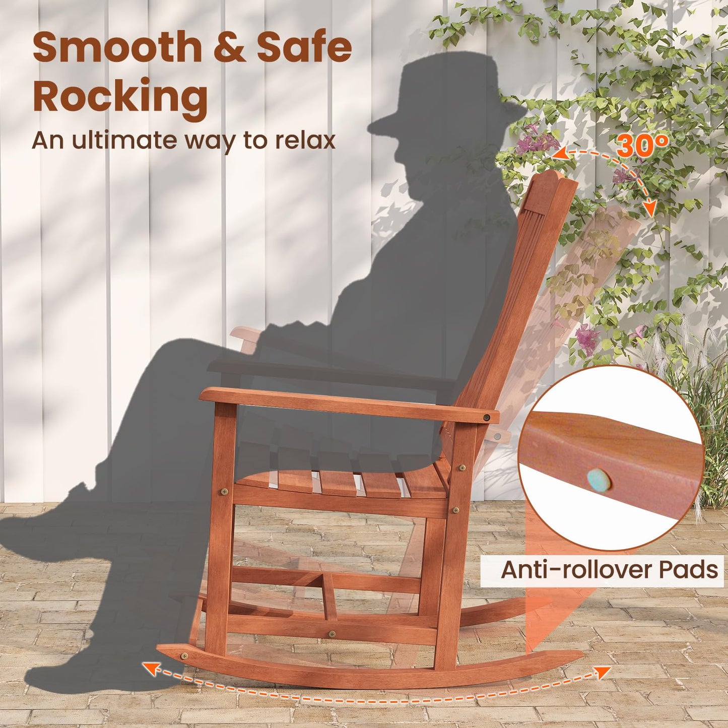 Tangkula Outdoor Patio Wood Rocking Chair