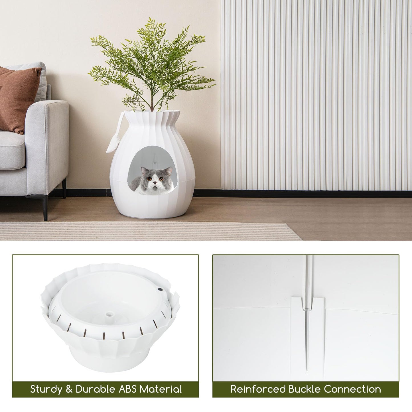 Tangkula Plant Litter Box, Hidden Cat Litter Box Enclosure Furniture with Smart Odor Control System