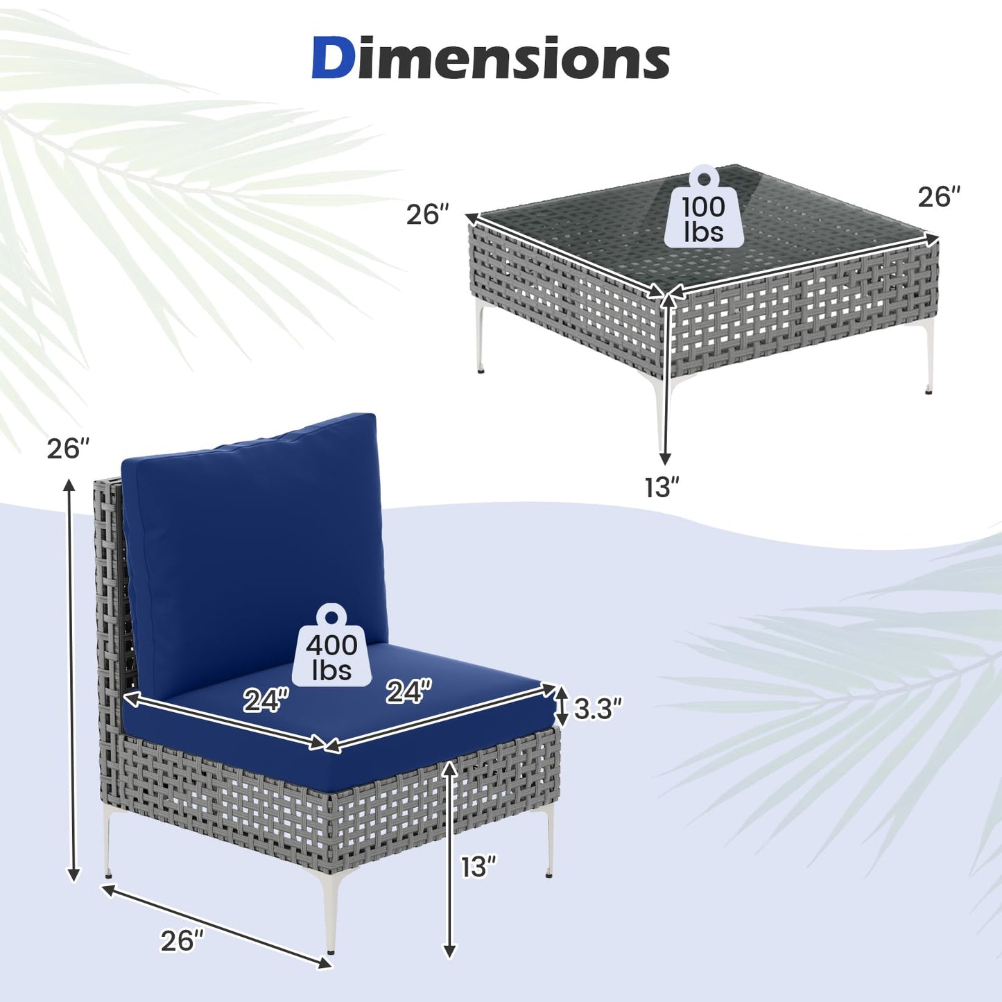 Tangkula 3 Pieces Patio Furniture Set PE Rattan Conversation Chairs with Tempered Glass Coffee Table