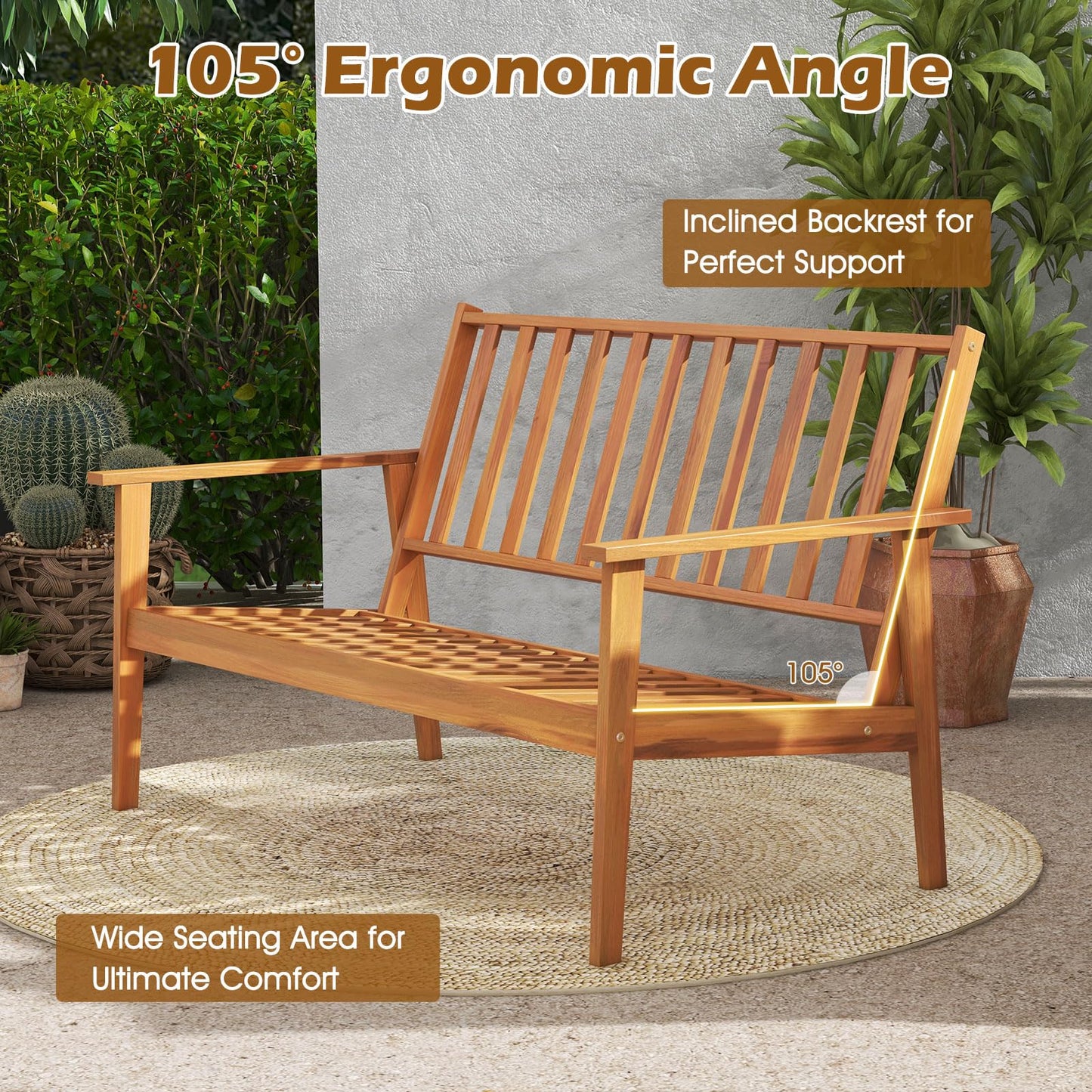 Tangkula 4 Pieces Patio Furniture Set Outdoor Acacia Wood Conversation Set