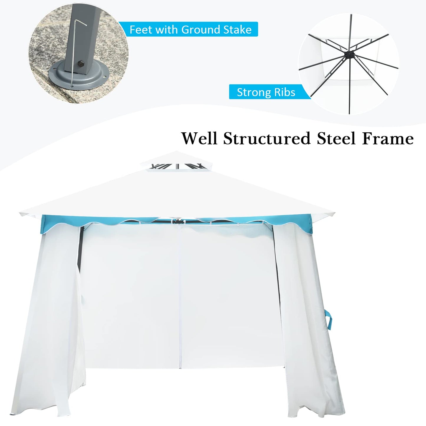 Tangkula 10 x 10 ft Patio Steel Gazebo with Side Walls
