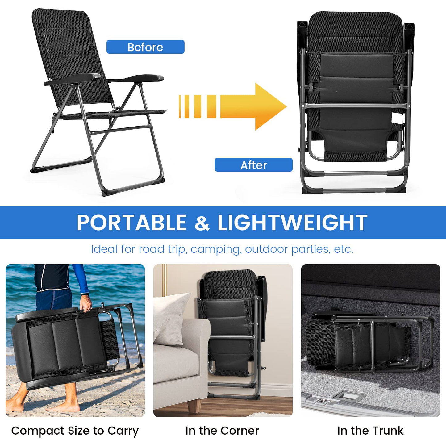 Tangkula Patio Chairs Set of 2/4, Folding Patio Dining Chairs with 7 Adjustable Backrest Positions