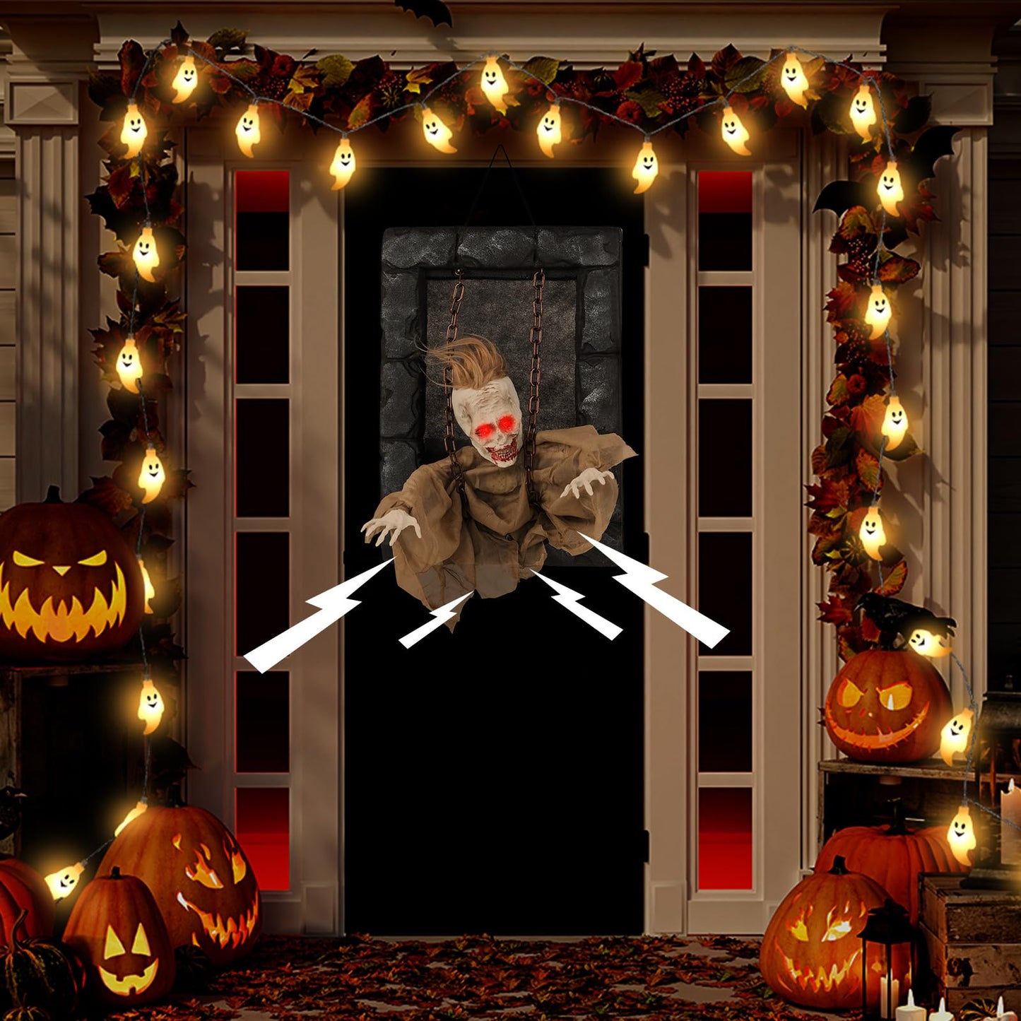 Tangkula Halloween Hanging Animated Zombie Prisoner Decoration Sound-Activated