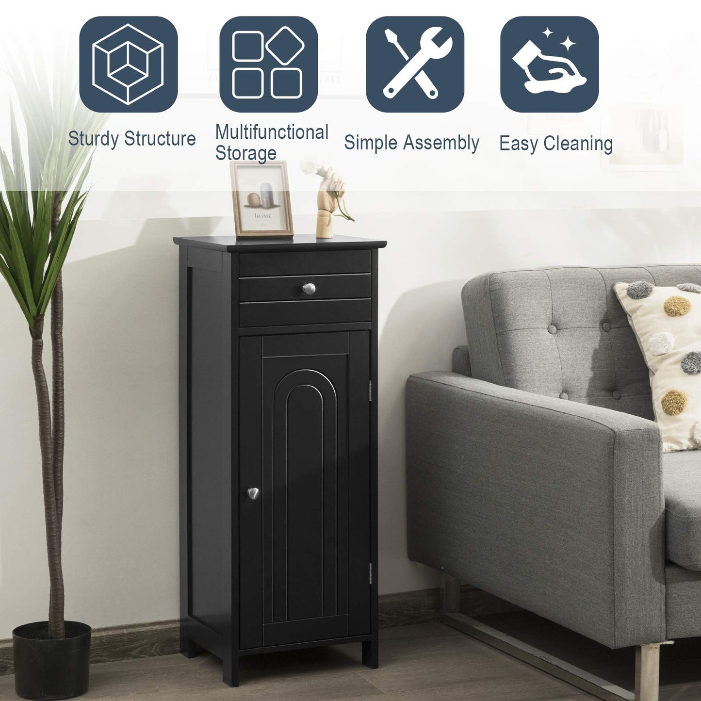 Bathroom Floor Cabinet, Wooden Side Storage Organizer Unit