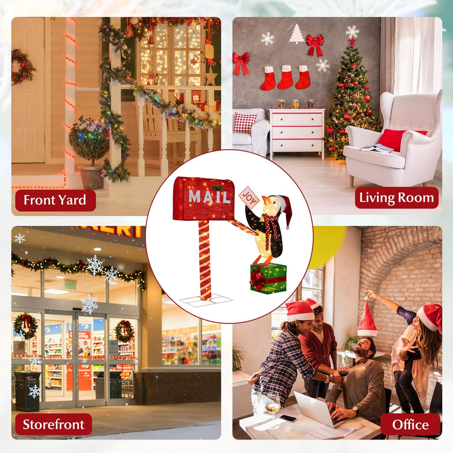 Tangkula Christmas Lighted Mailbox & Penguin for Home Lawn Yard Garden Porch Party Indoor Outdoor