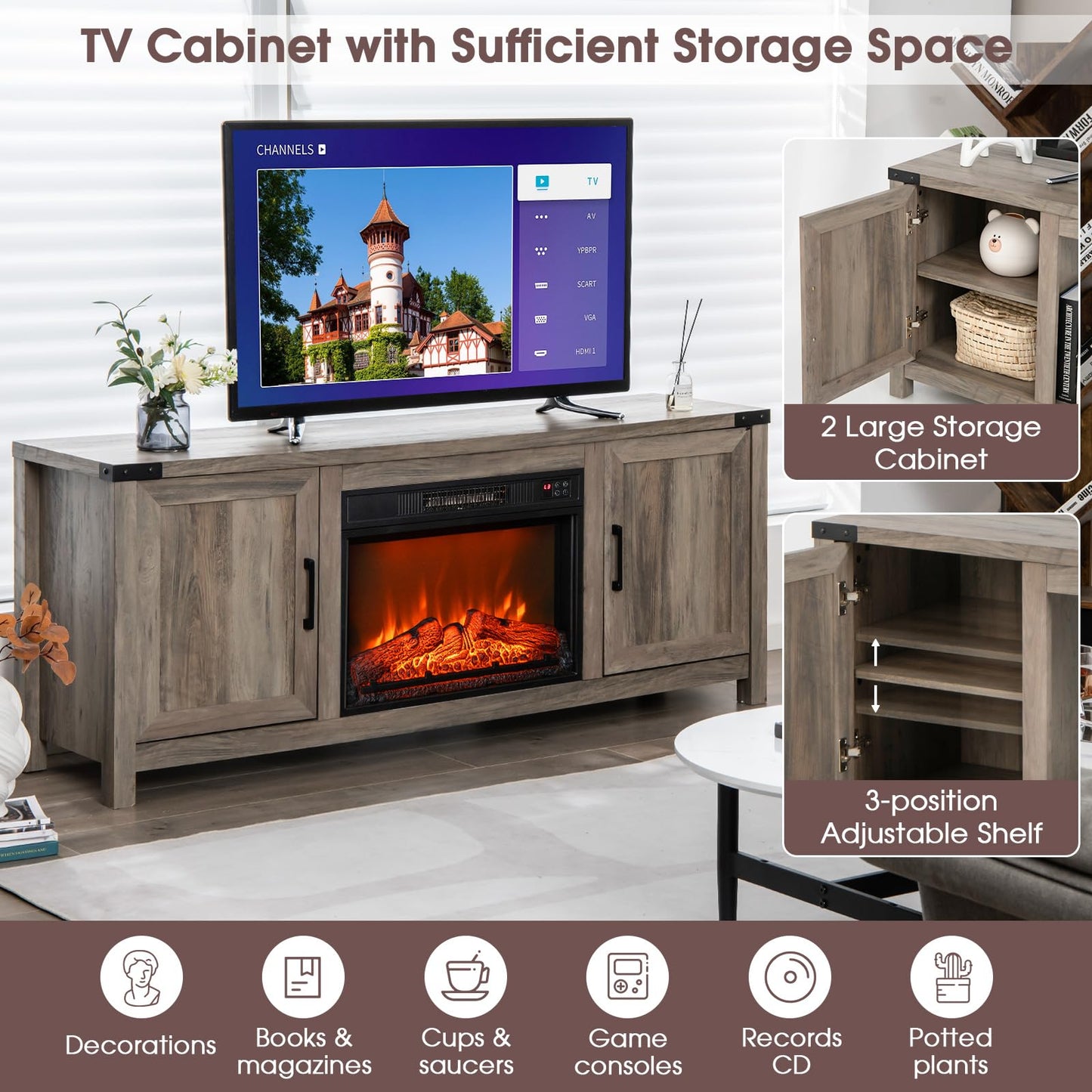 Tangkula Fireplace TV Stand with 23” Electric Fireplace Insert