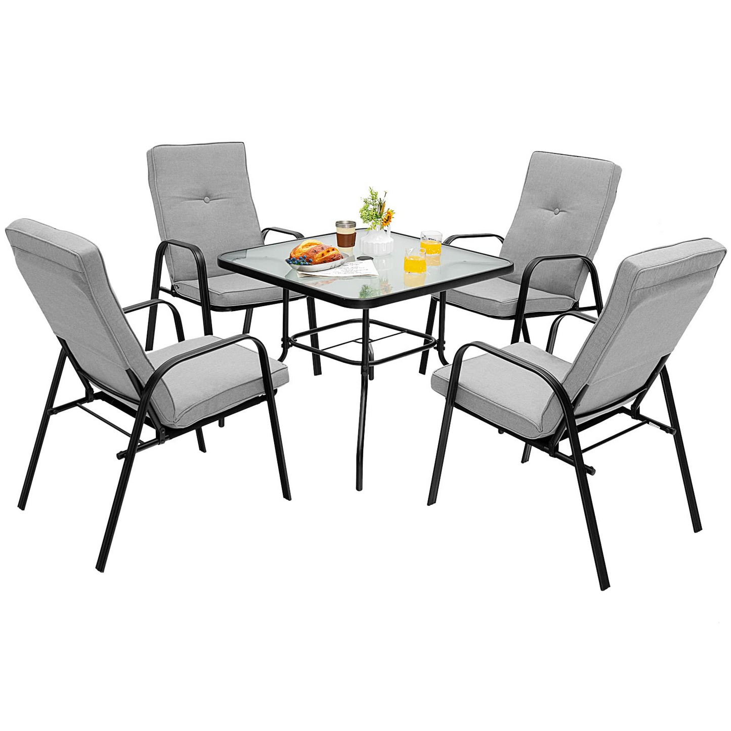 Tangkula Table de salle à manger de patio de 35 pouces, table de salle à manger extérieure carrée avec trou pour parasol de 1,65
