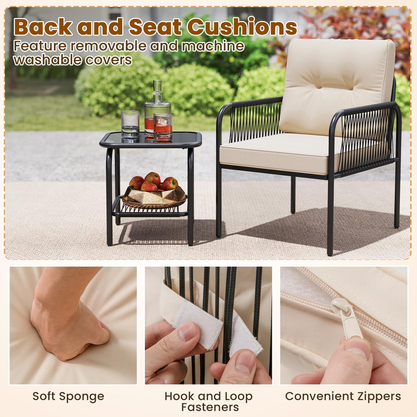 Tangkula 3 Pieces Patio Bistro Set