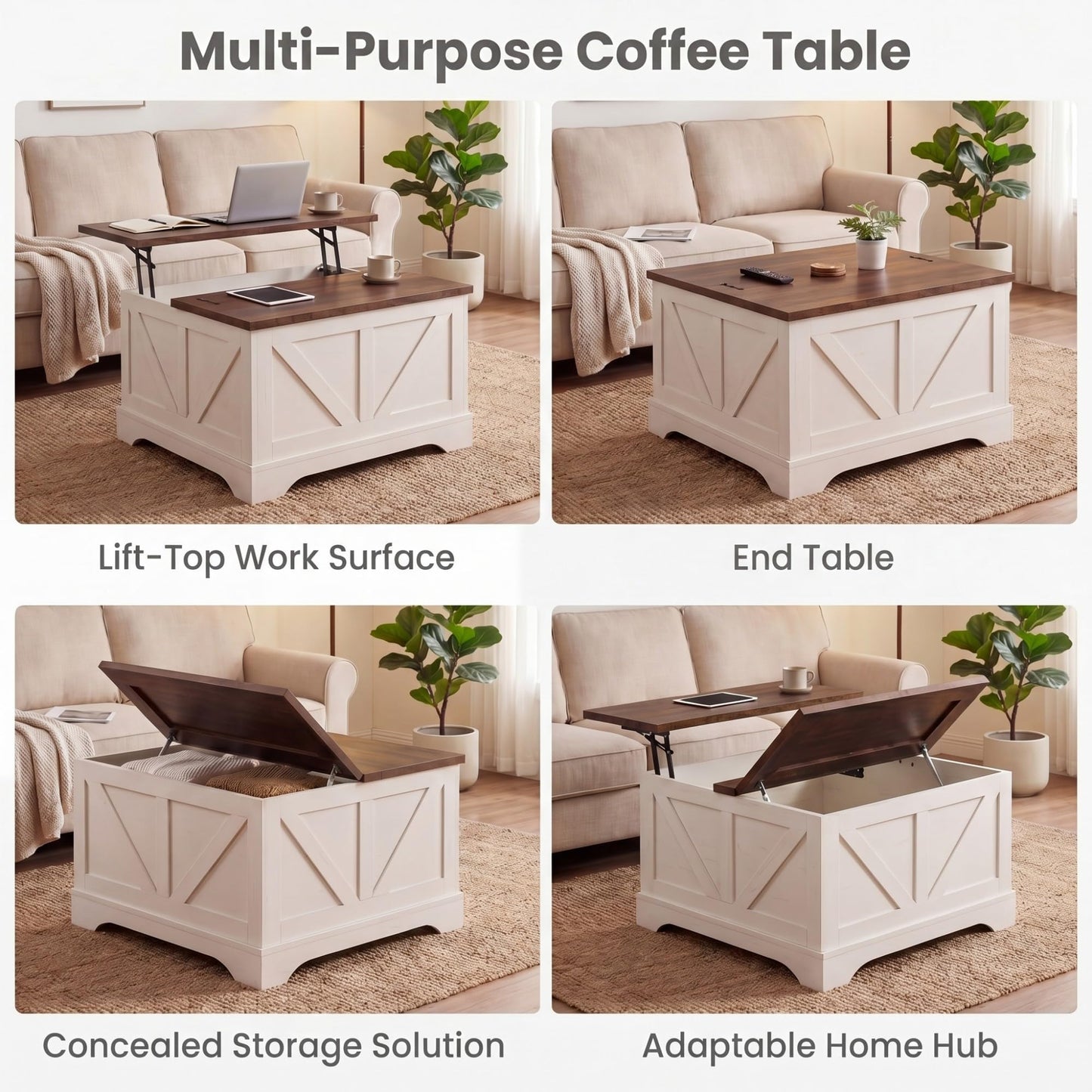 Tangkula Farmhouse Lift Top Coffee Table with Storage