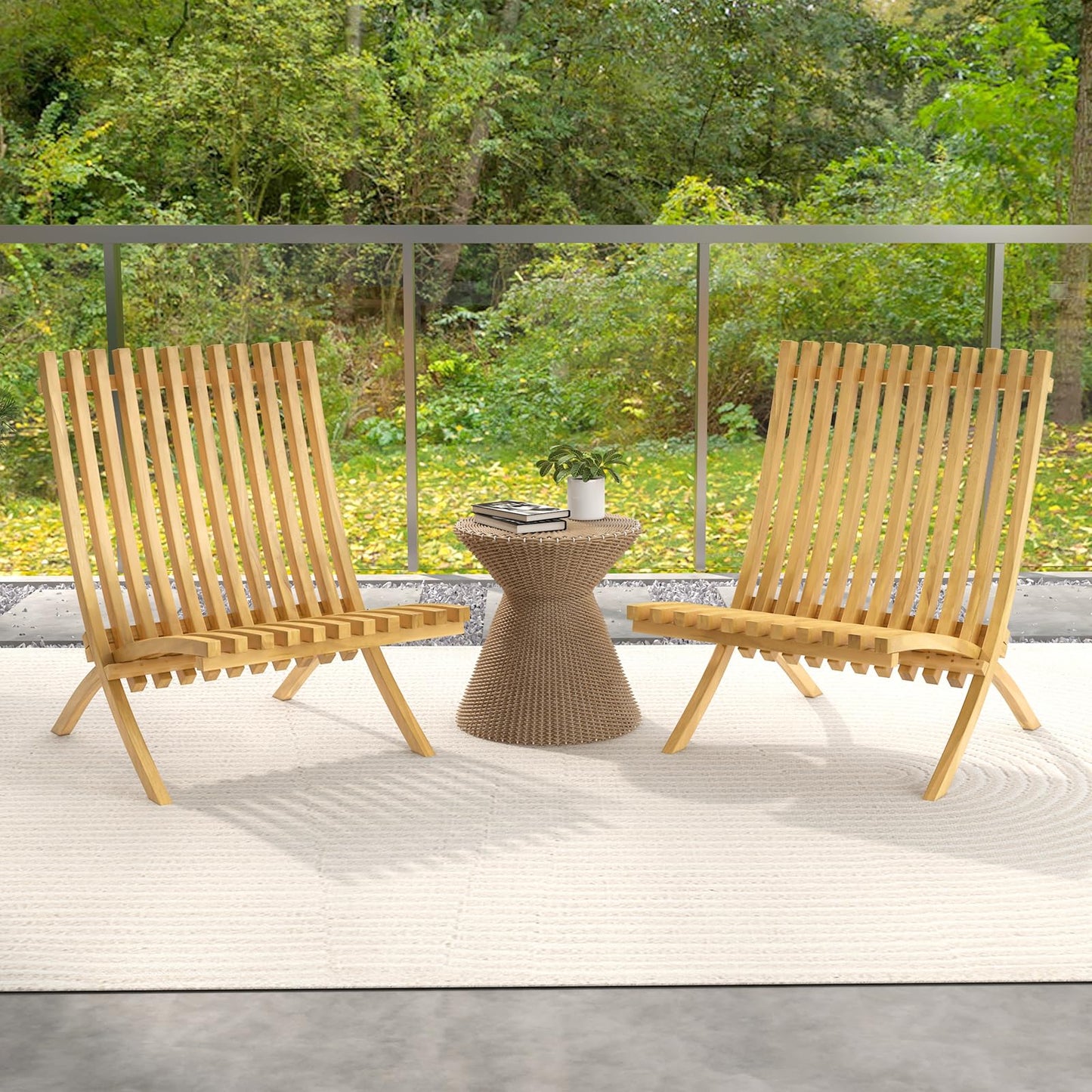 Tangkula Folding Patio Chair Teak Wood Outdoor Lounge Chair