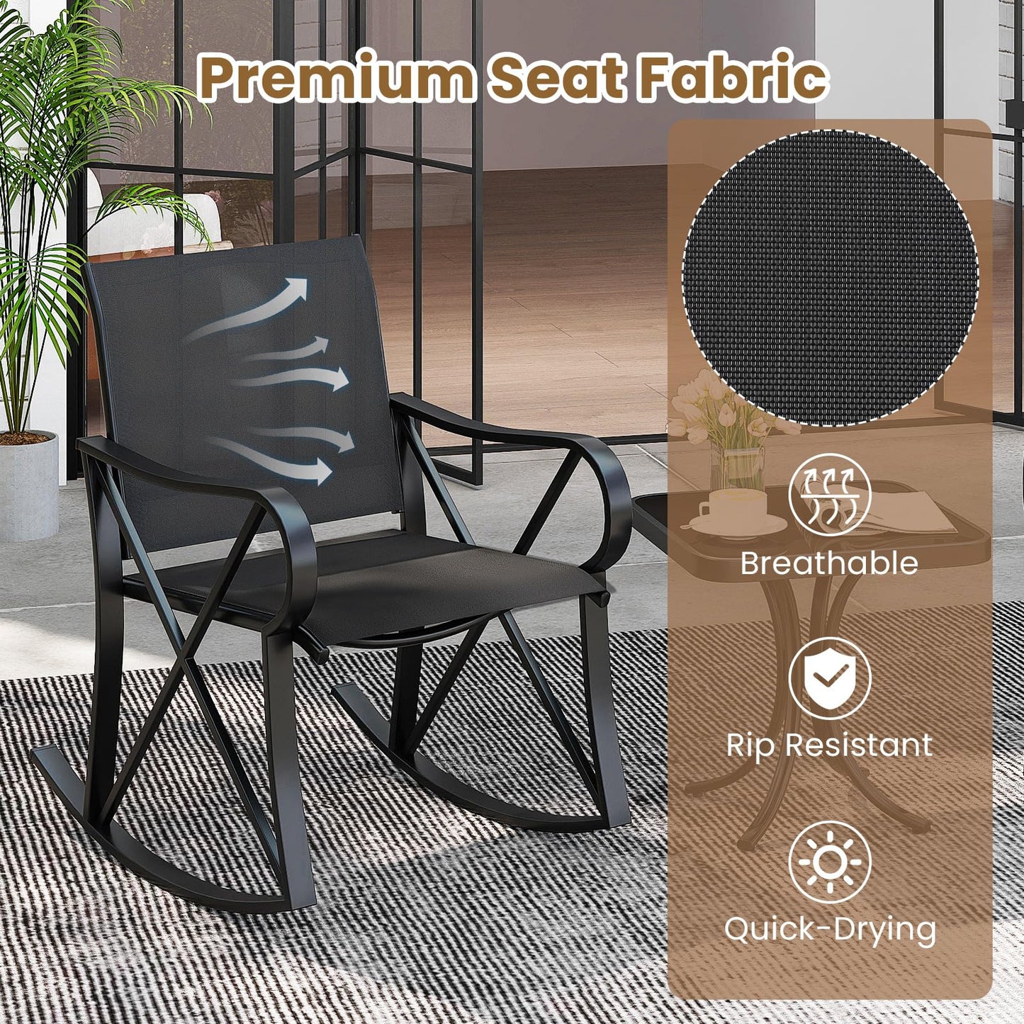 Tangkula 3 Piece Patio Rocking Set