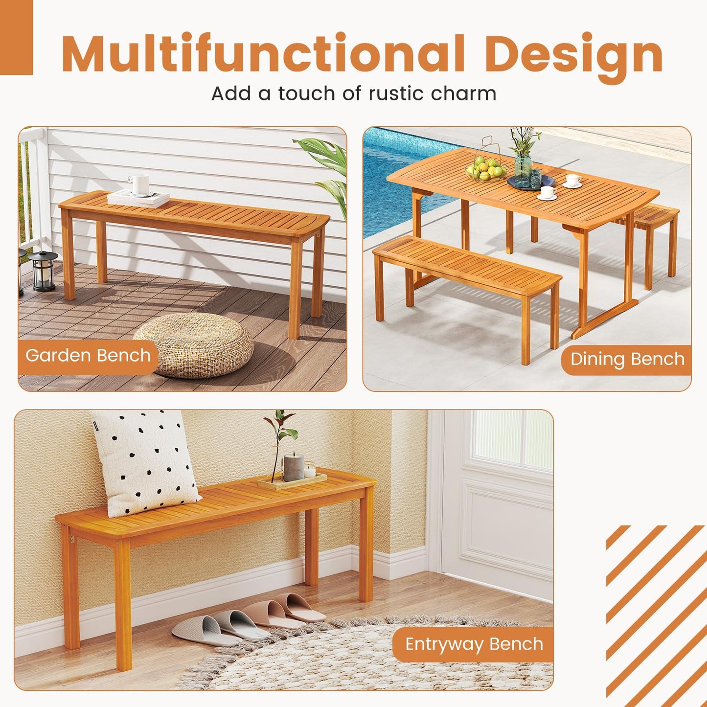 Tangkula 47" Patio Dining Bench with Slatted Seat