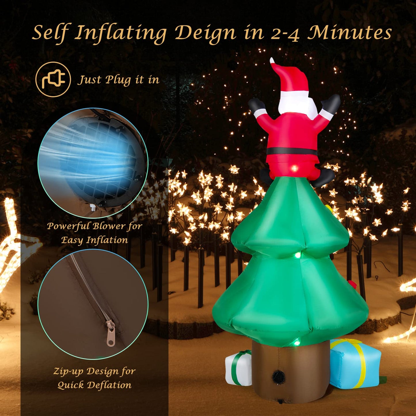 Tangkula Inflatable Christmas Tree, LED Lights, Built-in Sandbags & Stakes, Indoor Outdoor Holiday Decor