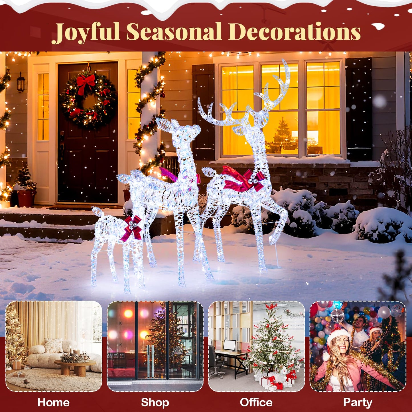 Tangkula 3 Piece Christmas Lighted Iridescent Reindeer Family Set