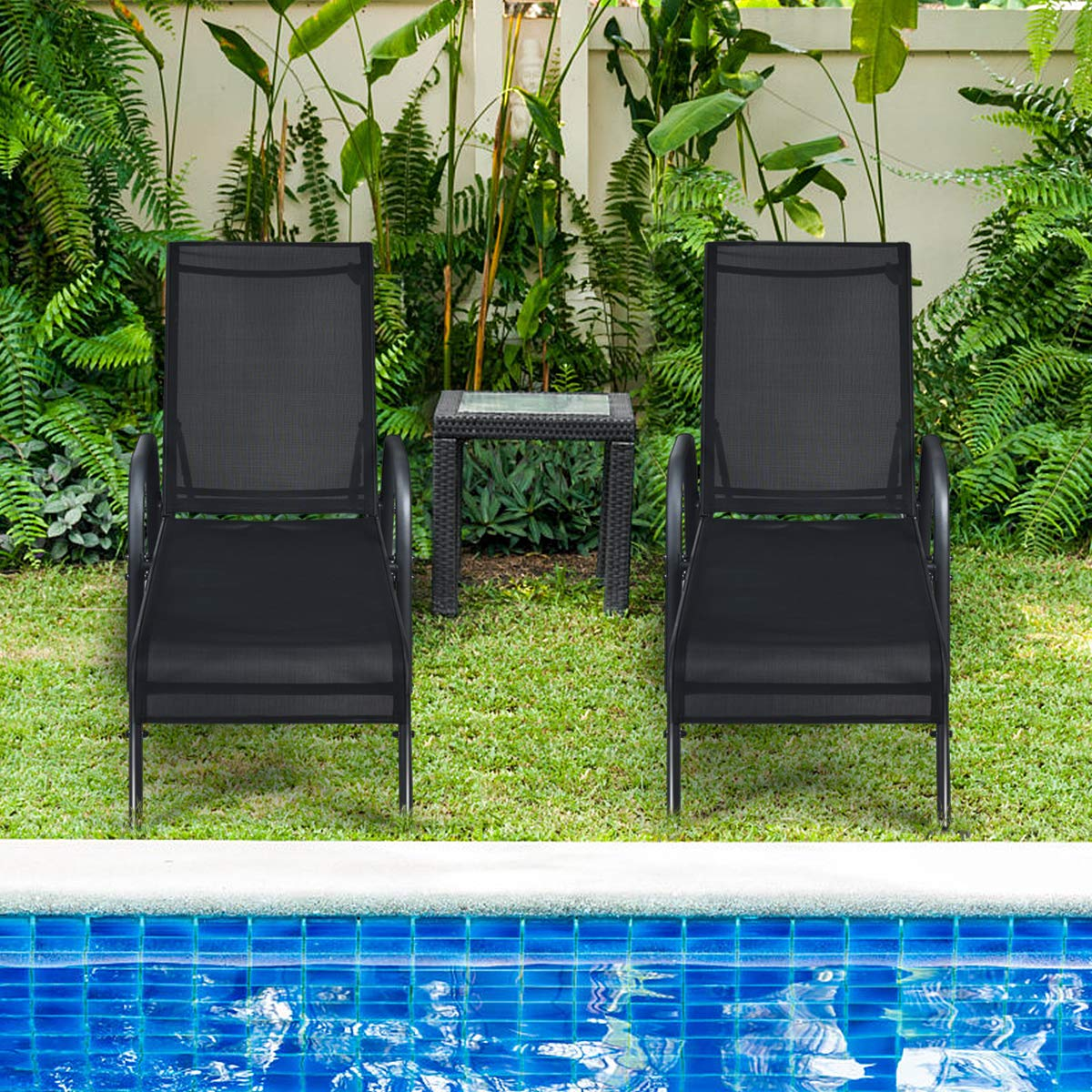 Chaise longue de patio Tangkula, lot de 2, dossier réglable, transat d'extérieur résistant aux intempéries