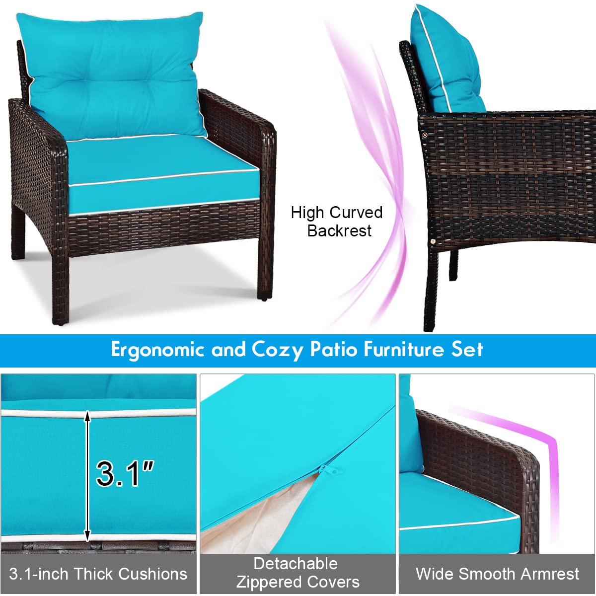 Tangkula Wicker Furniture Set 5 Pieces PE Wicker Rattan Outdoor All Weather Cushioned Sofas