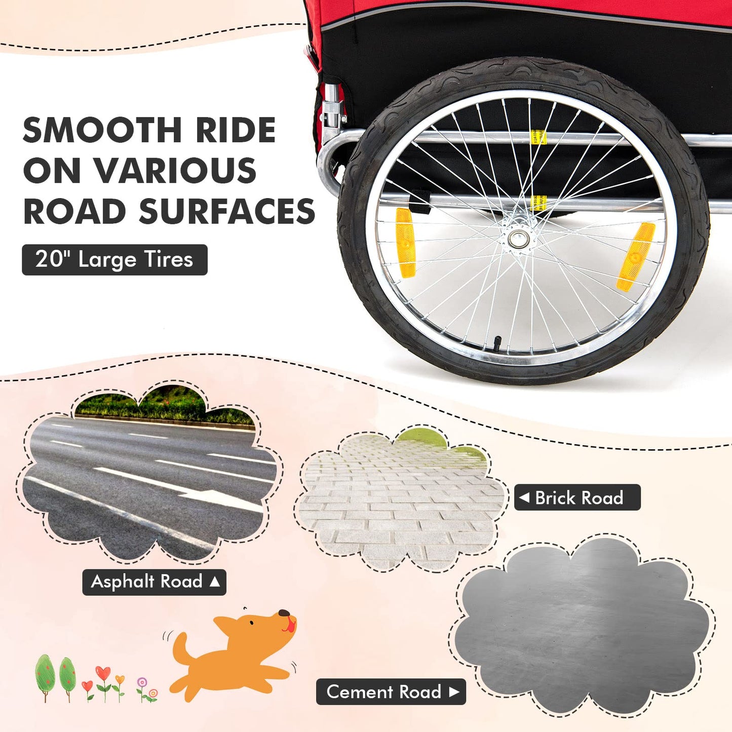 Tangkula Dog Bike Trailer, Breathable Mesh Dog Cart with 3 Entrances, Safety Flag