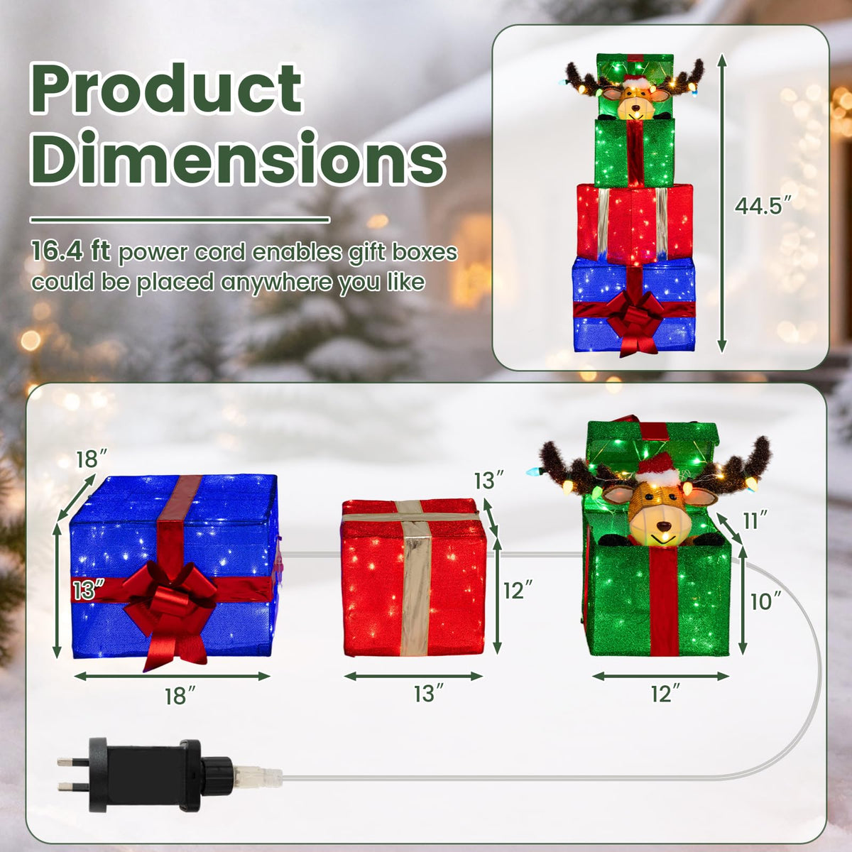 Tangkula Christmas Lighted Animated Pop-up Reindeer in Stacked Gift Boxes
