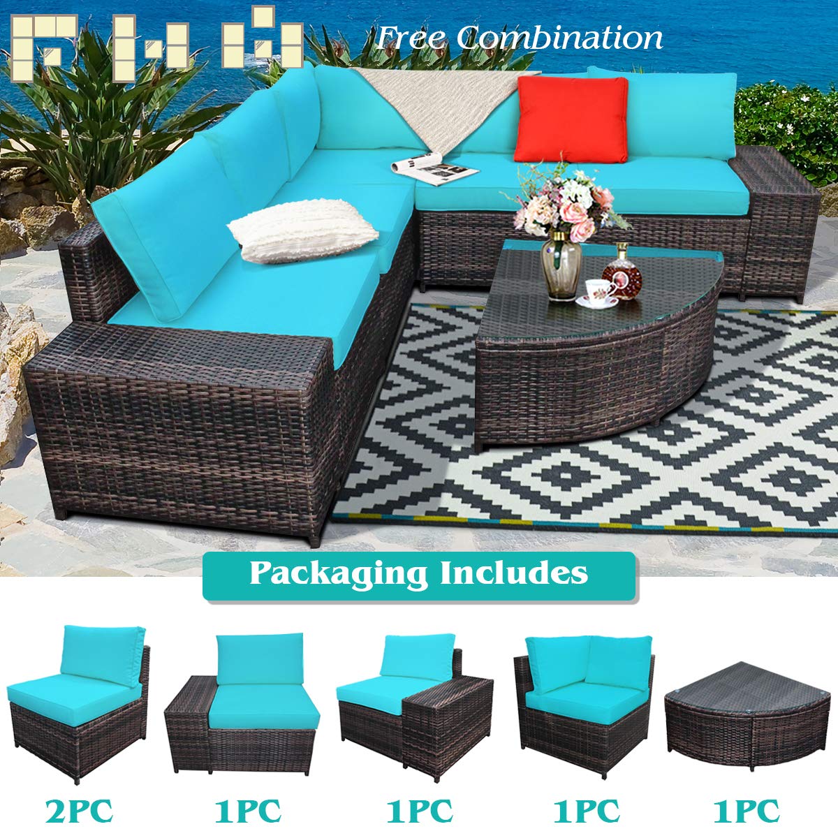 Tangkula 6 Piece Wicker Patio Furniture Set for Backyard