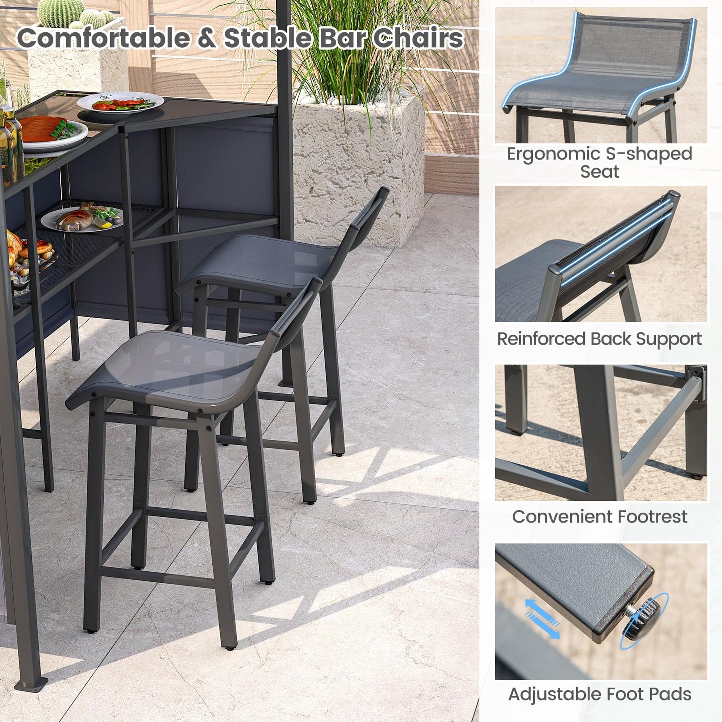 Tangkula 3 Piece Patio Bar Set for BBQ Party Poolside Garden