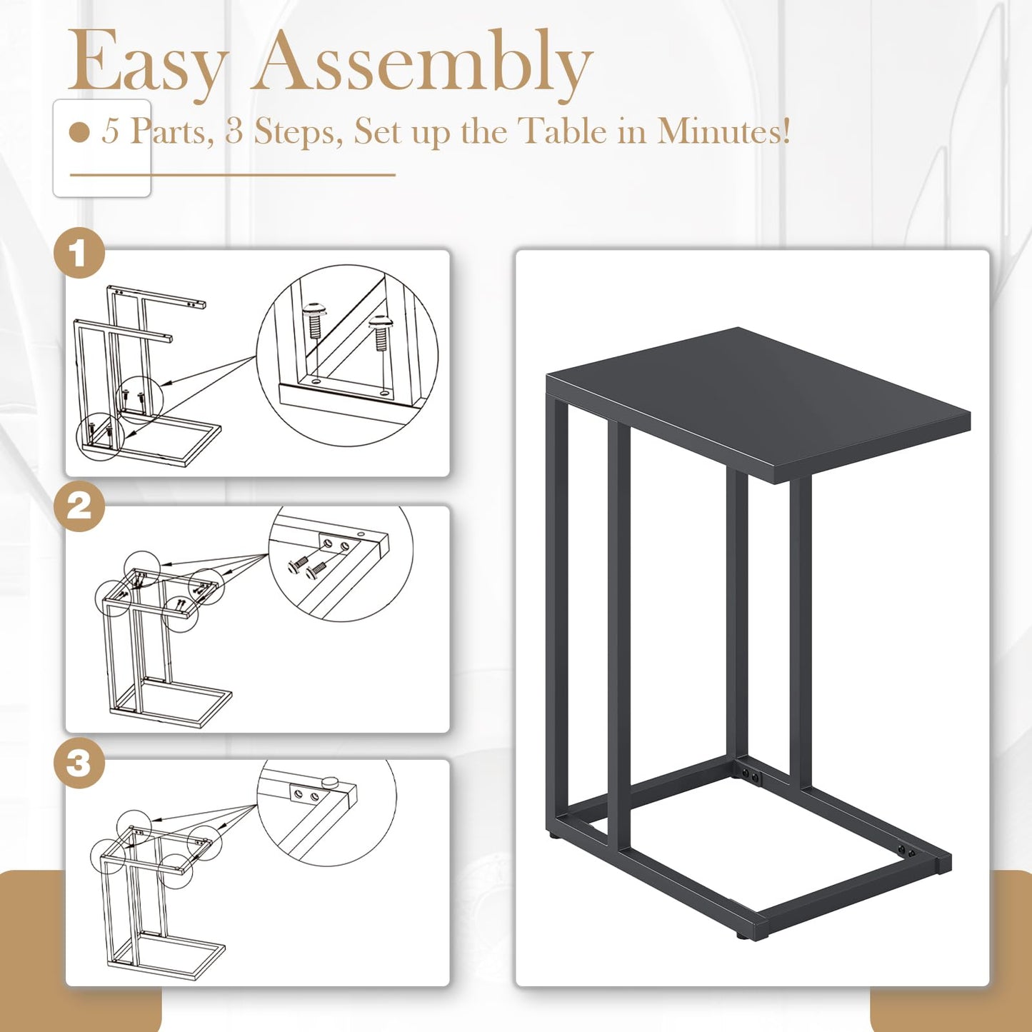 Tangkula C Shaped Side Table for Living Room Bedroom Patio Balcony