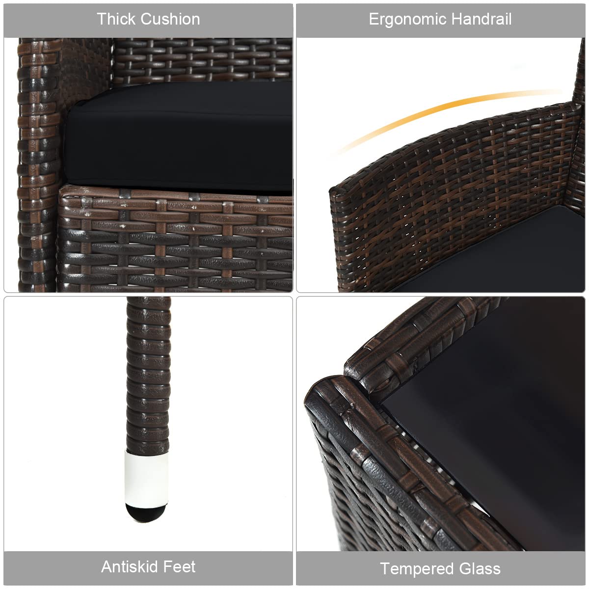 Tangkula 4-PCS or 8-PCS Patio Rattan Conversation Set, Outdoor Wicker Furniture Set with Tempered Glass Coffee Table &Thick Cushion