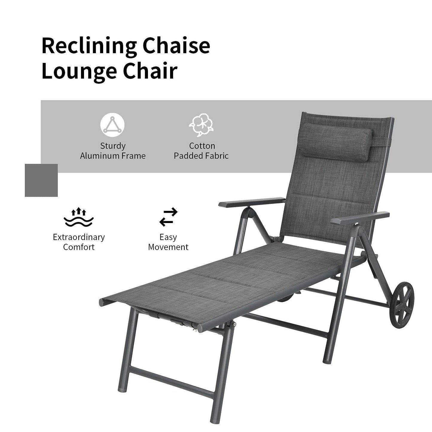 Tangkula Outdoor Folding Padded Lounge Chair W/ 7-Position Backrest