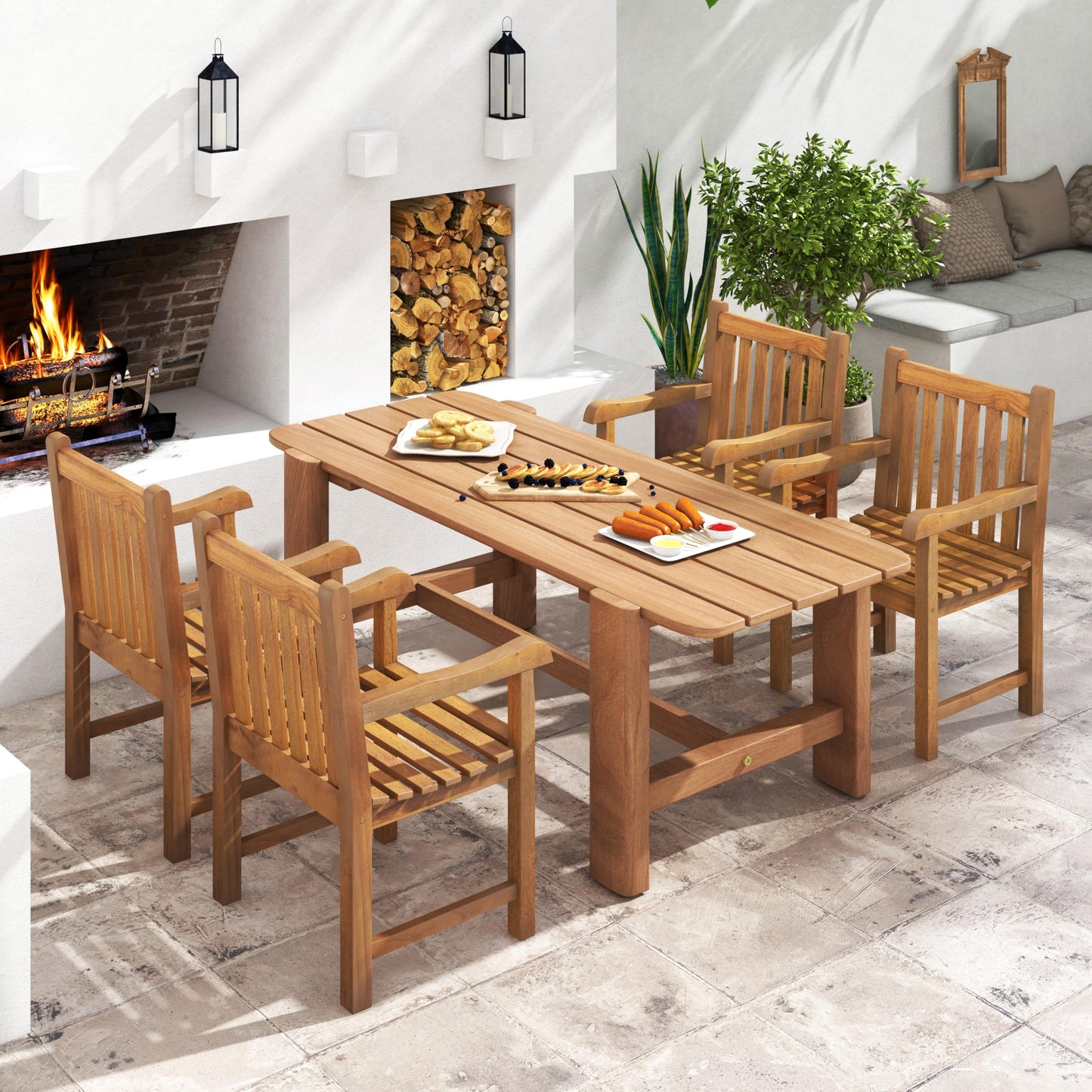 Tangkula Teak Wood Patio Dining Chair(1/2/4)