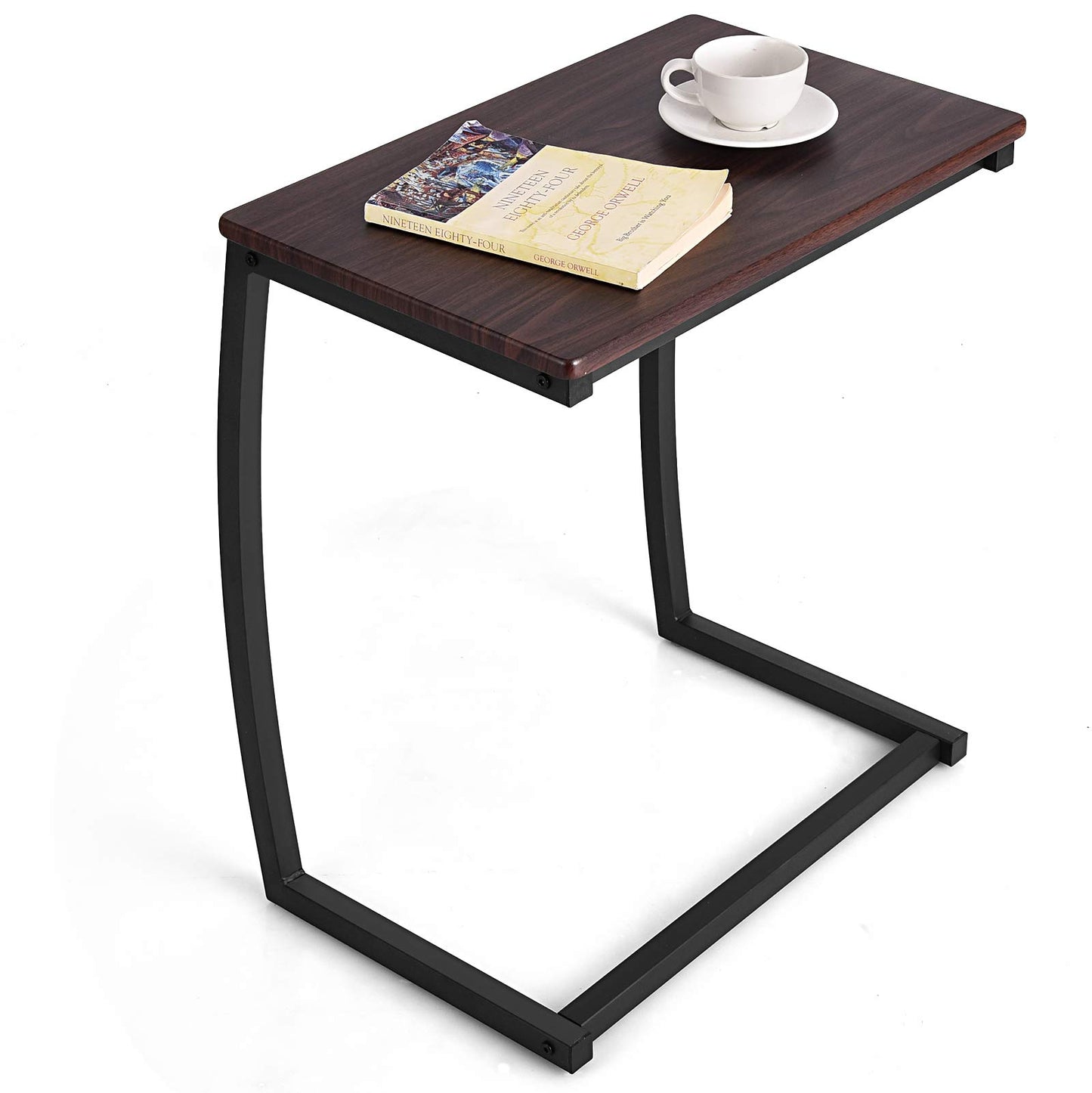 Tangkula C Shaped Couch Side Table with Steel Frame for Bed