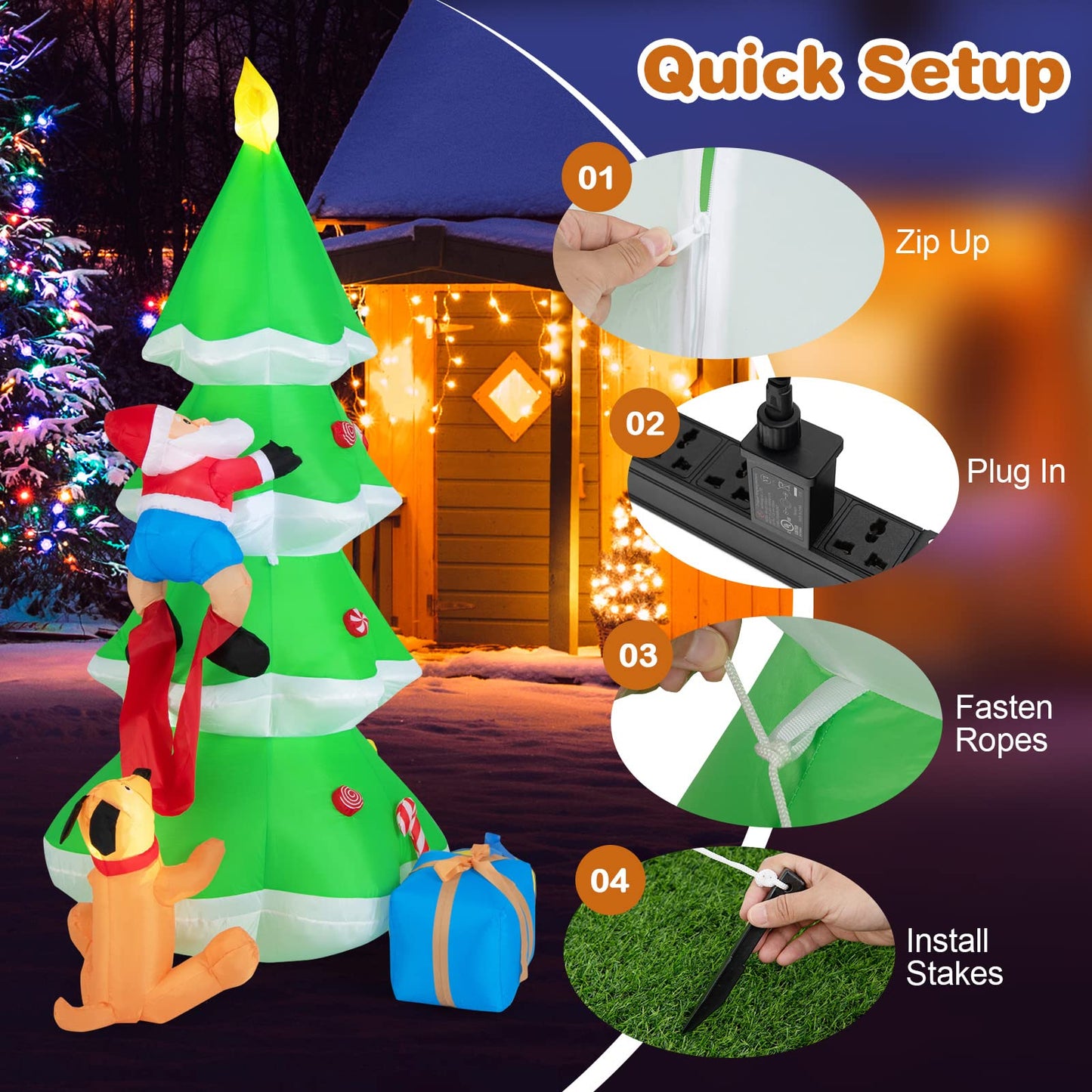 Tangkula Inflatable Christmas Tree, LED Lights, Built-in Sandbags & Stakes, Indoor Outdoor Holiday Decor