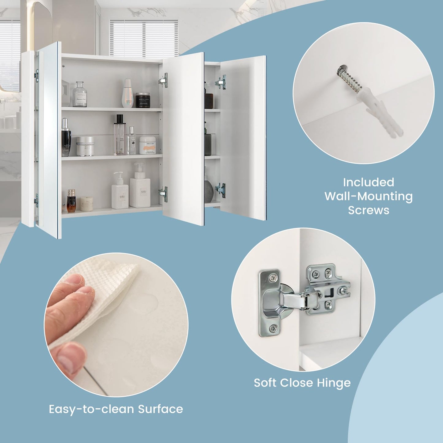 Tangkula 36" Bathroom Medicine Cabinet with Adjustable Shelf