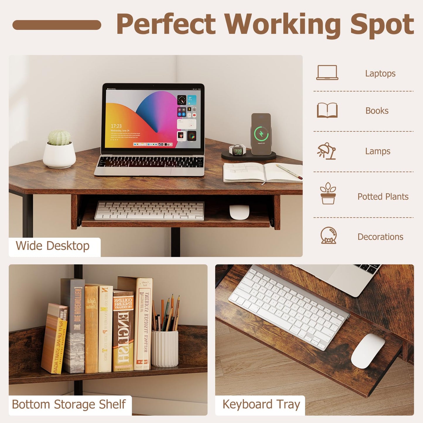Tangkula Corner Desk with Keyboard Tray with Storage Shelf