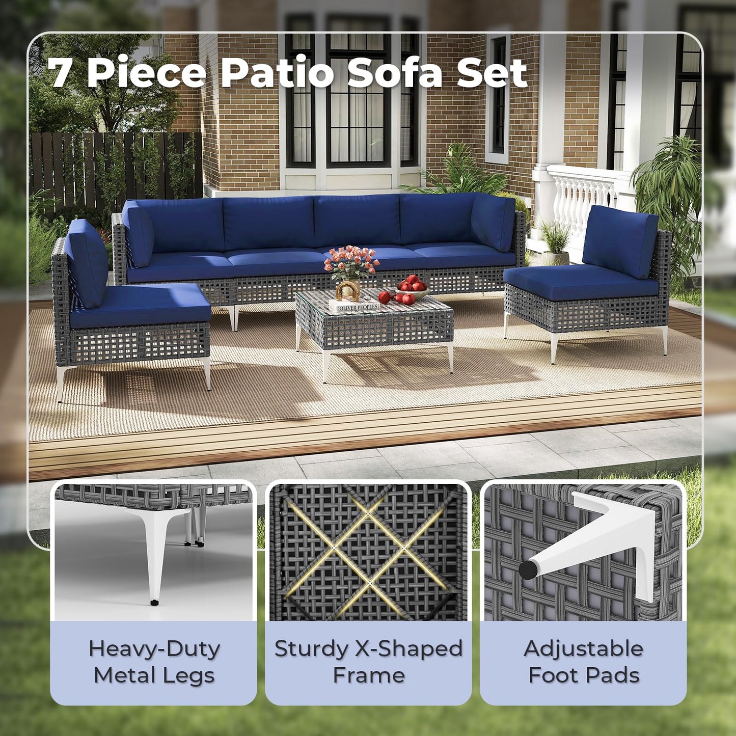 Tangkula 7 Piece Outdoor Furniture Set Patiojoy Patio Wicker Sectional Cushioned Sofa Set