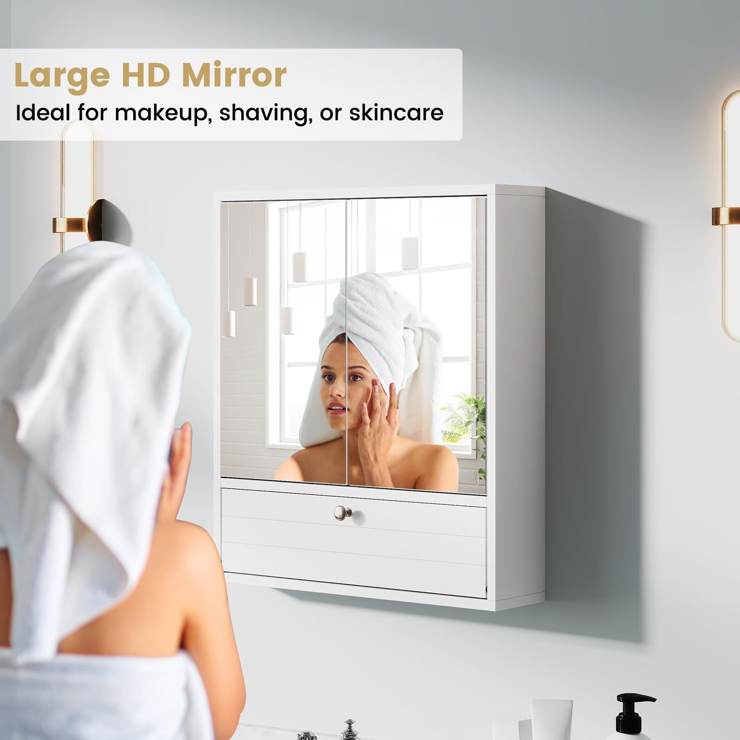 Tangkula Bathroom Cabinet with Double Mirror Doors