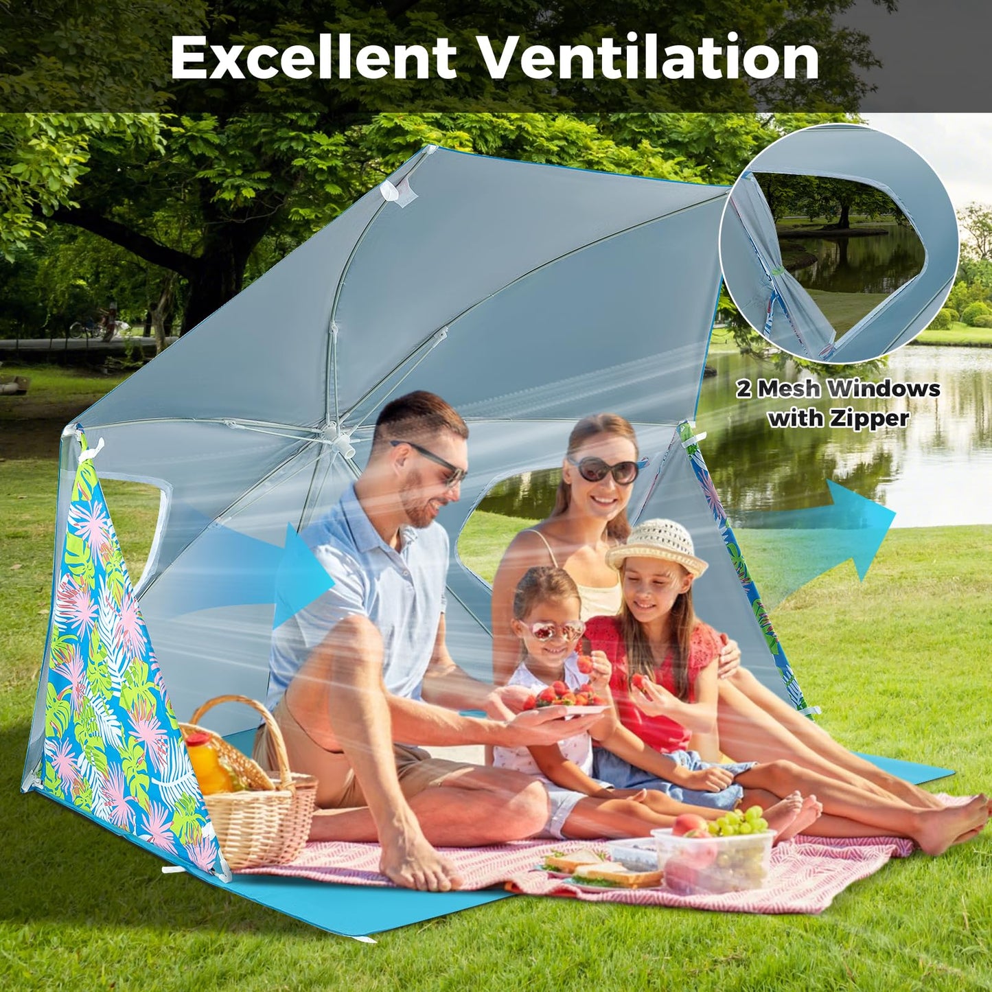 Tangkula Beach Tent for 2-4 People, 2-in-1 Beach Tent Sun Shelter with Extendable Floor