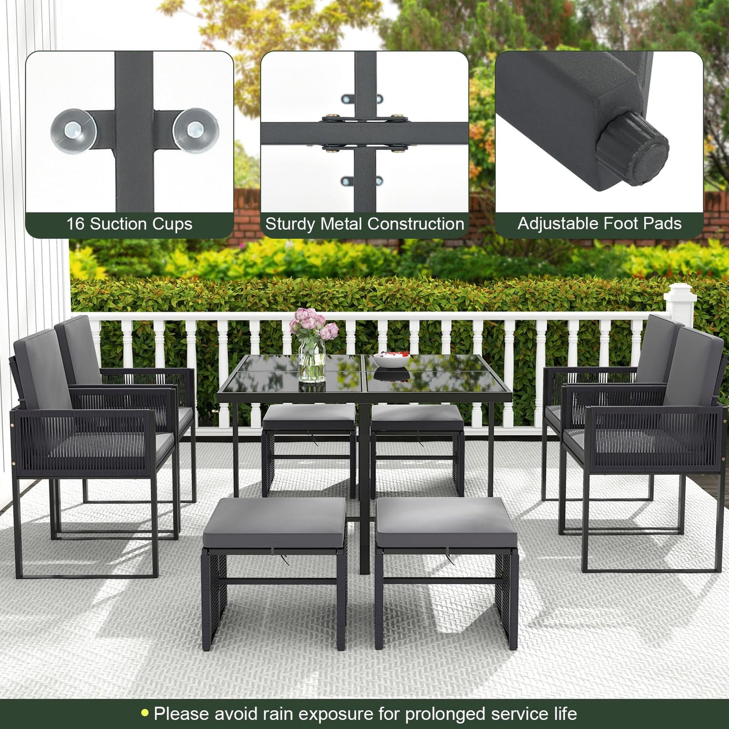 Tangkula 9 Pieces Patio Dining Set with PE Rattan Chairs