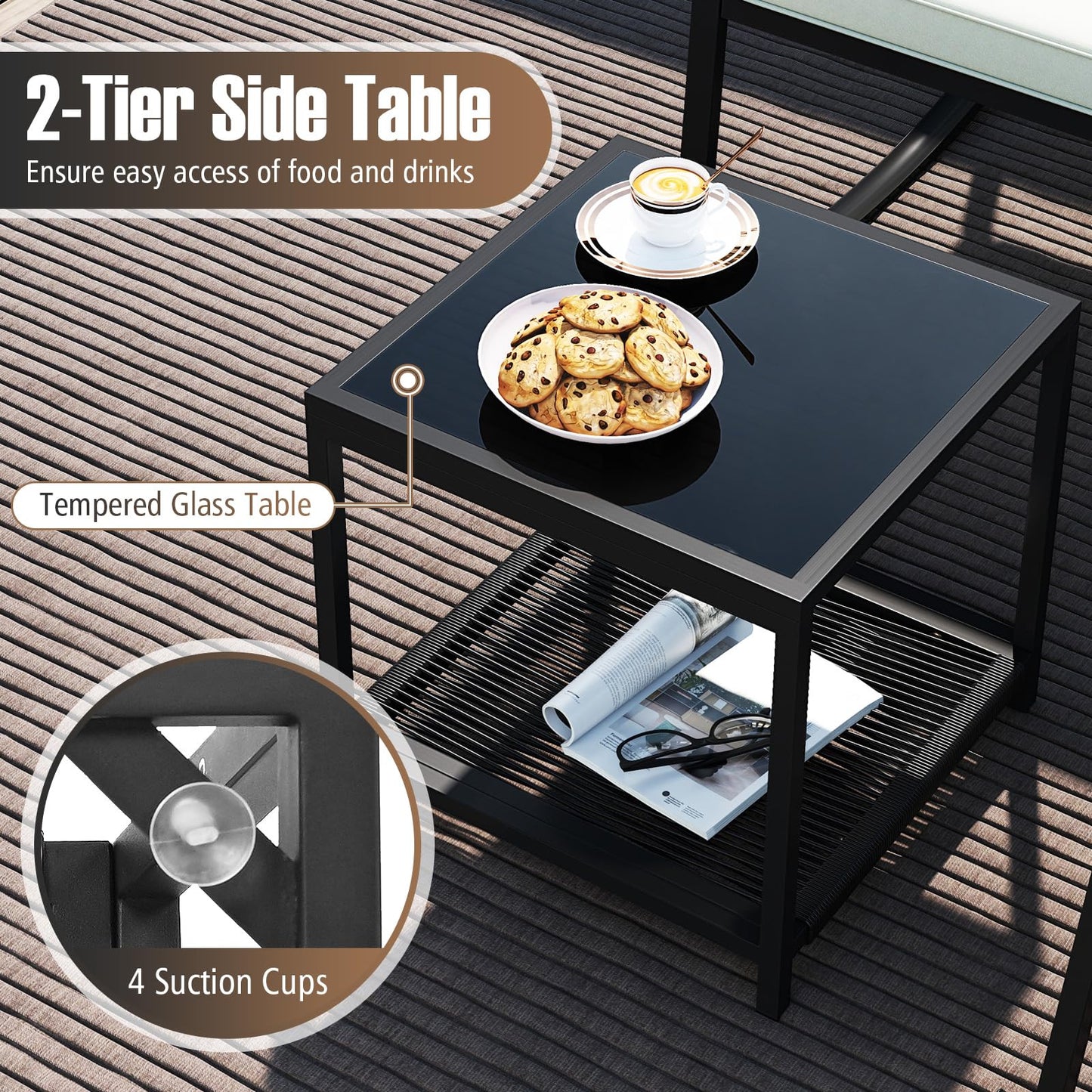 Tangkula 3 Piece Patio Rocking Bistro Set Outside Wicker Rockers