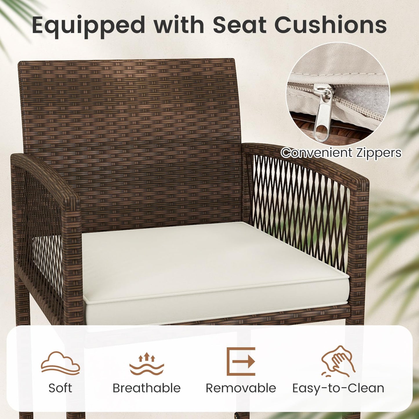 Tangkula Patio Bar Stools Set of 2/4 PE Rattan Bar Height Chairs