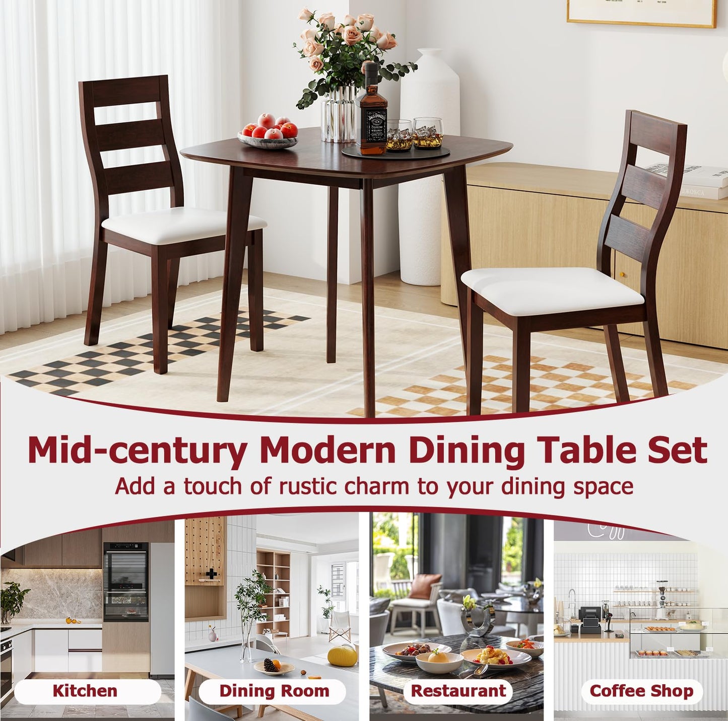 Tangkula Dining Table Set for 2, Kitchen Table and Chairs Set of 2 with Cushioned Seat